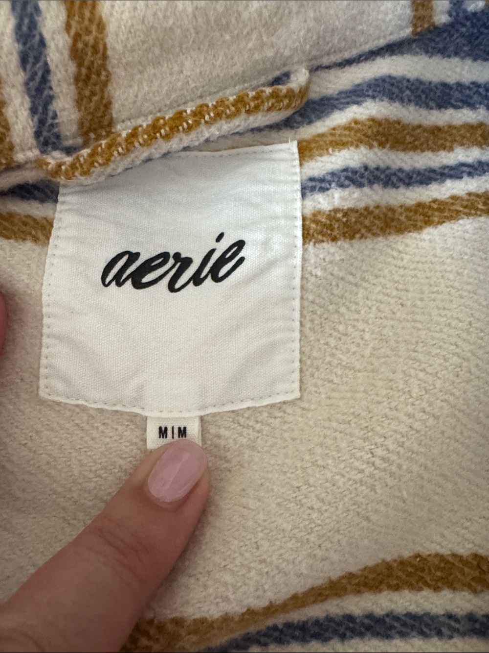 aerie Cream Striped Cozy Top with Mustard and Blue Stripes - Picture 6 of 8